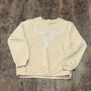 Womens Cream Sweater with Bull Skull Design